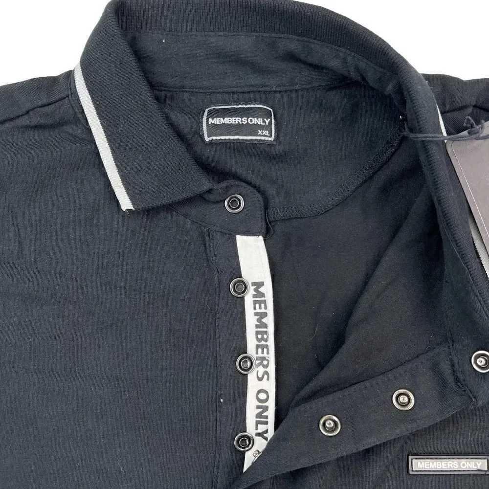 New Members Only Men US XXL Black Polo T-Shirt Buttons Stand Collar Short Sleeve - Picture 4 of 6